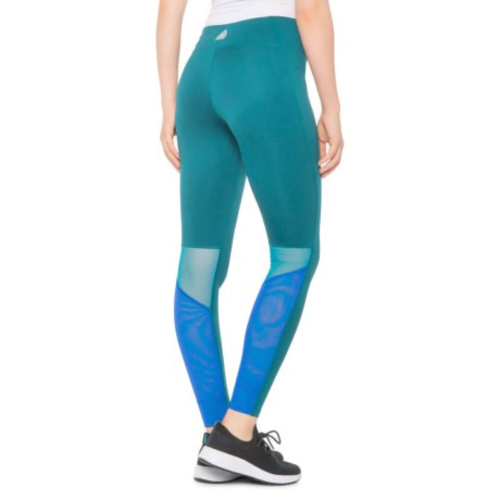 Reebok CrossFit RC Lux Color-Block Green Teal Blue Sheer Leggings Size S